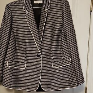 Tahari Black and White Striped Blazer and matching black skirt